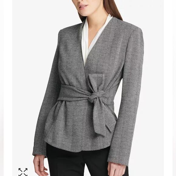 DKNY Herringbone Tie Front Blazer - Picture 1 of 7
